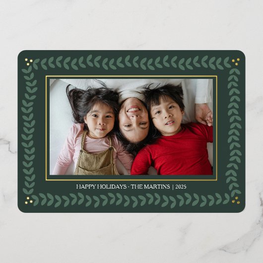 Blätter botanischer Rahmen Weihnachtsfolie Folien Feiertagskarte (Vorderseite)