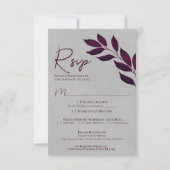 Blätter Cassis Lila & Gray Wedding RSVP Karte (Vorderseite)