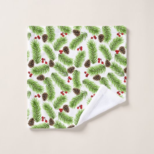 Blätter, Cones und Berries auf Weiß Badhandtuch Set (Waschlappen)
