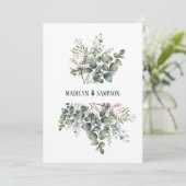 Blätter der botanischen Eukalyptus-Hochzeit Einladung (Stehend Vorderseite)