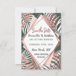 Blätter der grünen Rose Gold Tropical Palm Tree Save The Date
