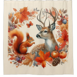 Blätter der Herbstsaison Wildfauna und Orange Duschvorhang