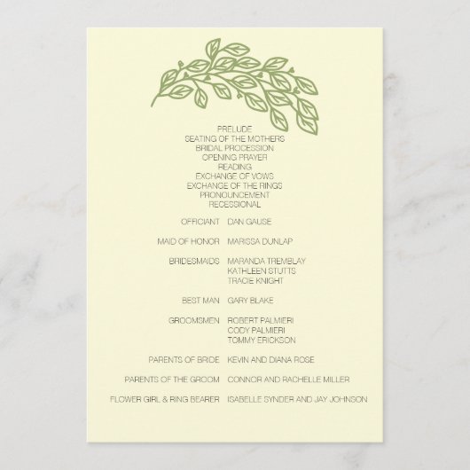 Blätter der künstlerischen Linie Hochzeiten Programm (Vorderseite)