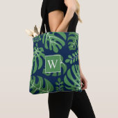 Blätter der Marine und der Grünen Mit Monogramm Mo Tasche (Von Nahem)