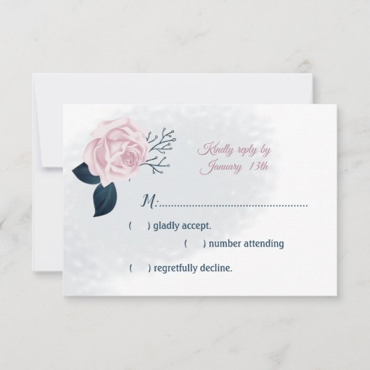 Blätter der Marine und rosa Blume RSVP Karte (Vorderseite)