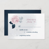 Blätter der Marine und rosa Blume RSVP Karte (Vorne/Hinten)