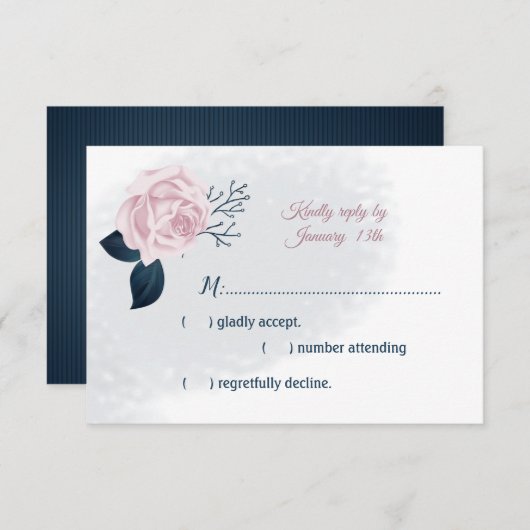 Blätter der Marine und rosa Blume RSVP Karte (Vorne/Hinten)