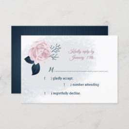 Blätter der Marine und rosa Blume RSVP Karte