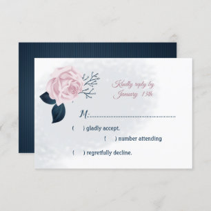 Blätter der Marine und rosa Blume RSVP Karte