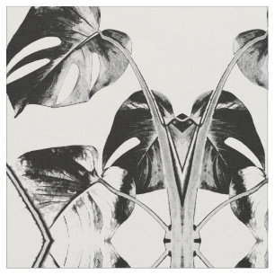 Blätter der Monstera-Palme, tropisch schwarz-wei Stoff