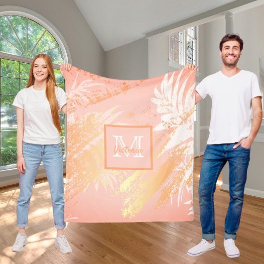 Blätter der Rose Coral Gold tropische Palmen Fleecedecke