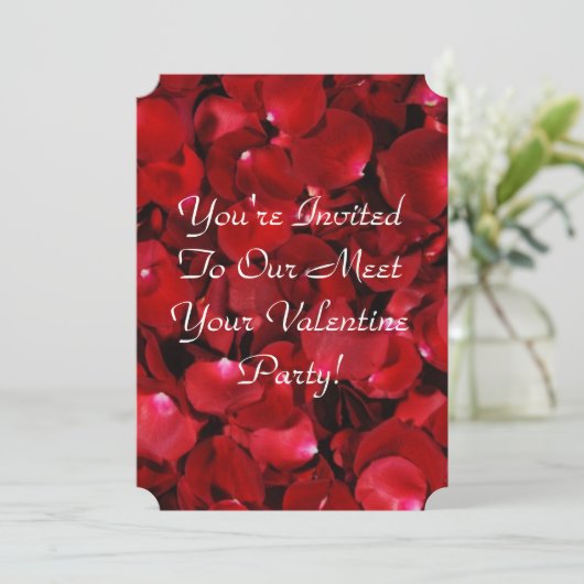 Blätter der rote Rose horizontal Einladung (Stehend Vorderseite)