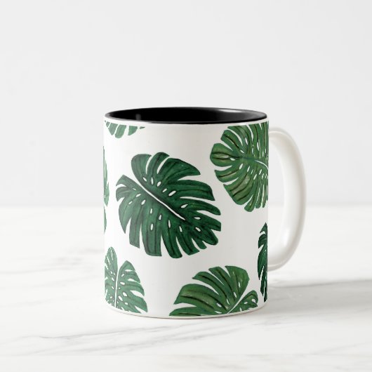 Blätter der Schweizer Pflanze Tropical Hand Painte Zweifarbige Tasse (VorderseiteRechts)