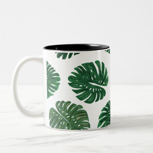 Blätter der Schweizer Pflanze Tropical Hand Painte Zweifarbige Tasse (Links)