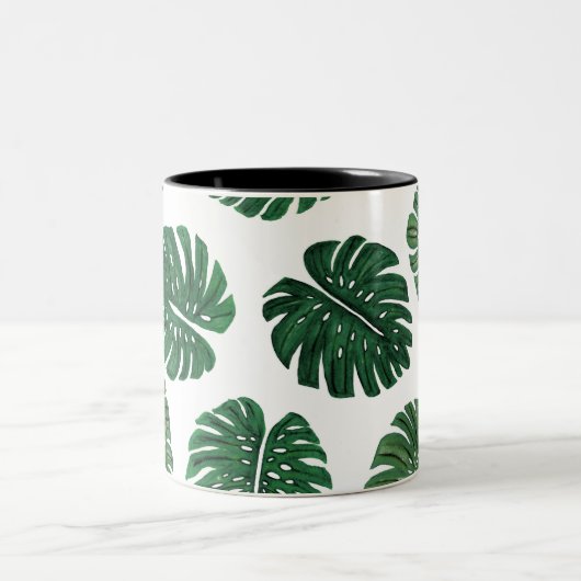Blätter der Schweizer Pflanze Tropical Hand Painte Zweifarbige Tasse (Mittel)