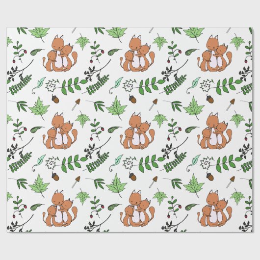 Blätter der Whimsical Fox Family and Forest Geschenkpapier (Flach)