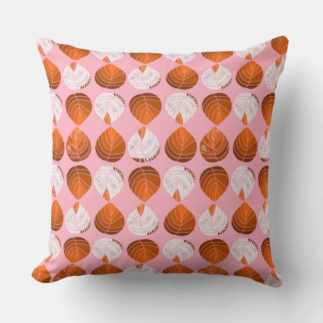 Blätter des Fischkopfes Braunes Orange Weißrosa Kissen (Vorderseite)
