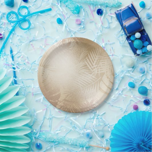 Blätter des Golden Shine Botanical Tropical Palm T Pappteller (Party)