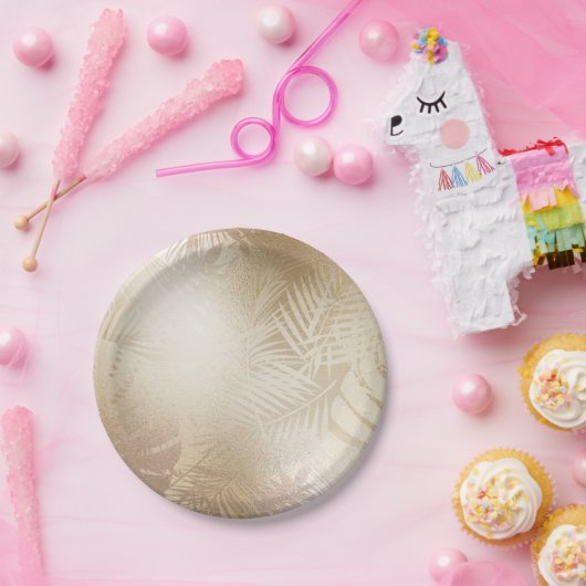 Blätter des Golden Shine Botanical Tropical Palm T Pappteller (Party)