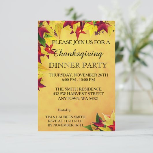 Blätter des Herbst-Erntedank-Abendessen-Party Einladung (Stehend Vorderseite)