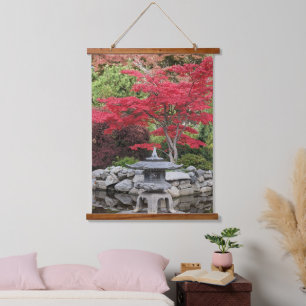 Blätter des japanischen Gartens Lantern und des Ro Wandteppich Mit Holzrahmen