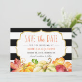 Blätter des Kürbiskerns im Herbst fallen Save the Date (Stehend Vorderseite)