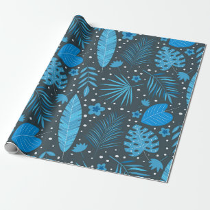 Blätter des tropischen Palm Monstera, blau und tür Geschenkpapier