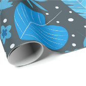 Blätter des tropischen Palm Monstera, blau und tür Geschenkpapier (Rolleneckpunkt)