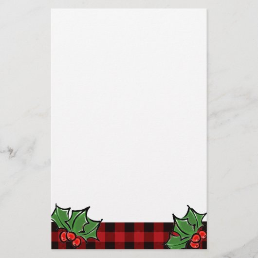 Blätter des Weihnachtsklassikers Red Kariert Holly Briefpapier (Vorderseite)
