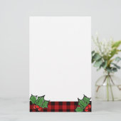 Blätter des Weihnachtsklassikers Red Kariert Holly Briefpapier (Stehend Vorderseite)