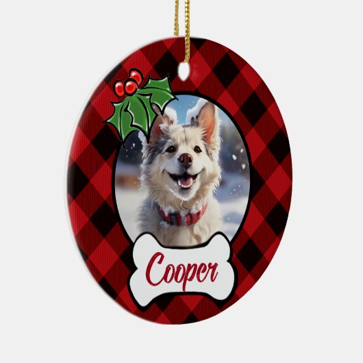 Blätter des Weihnachtsklassikers Red Kariert Holly Keramik Ornament (Rechts)