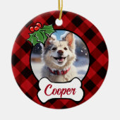 Blätter des Weihnachtsklassikers Red Kariert Holly Keramik Ornament (Vorne)