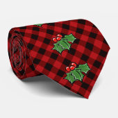 Blätter des Weihnachtsklassikers Red Kariert Holly Krawatte (Gerollt)