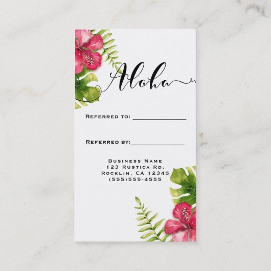 Blätter des weißen tropischen Hibiskus Chic Refer Empfehlungskarte (Rückseite)