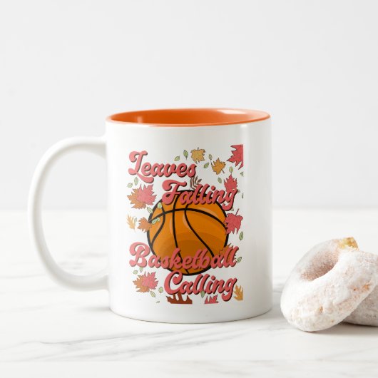 Blätter, die Basketball fallen und Retro-Fall rufe Zweifarbige Tasse (Mit Donut)