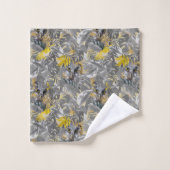 Blätter, durchgehend, grau, gelb, Blätter Badhandtuch Set (Waschlappen)