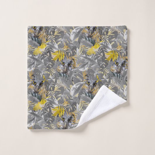 Blätter, durchgehend, grau, gelb, Blätter Badhandtuch Set (Waschlappen)