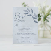 Blätter Dusty Blue Watercolor Wedding RSVP Karte (Stehend Vorderseite)