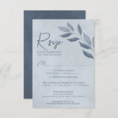 Blätter Dusty Blue Watercolor Wedding RSVP Karte (Vorne/Hinten)