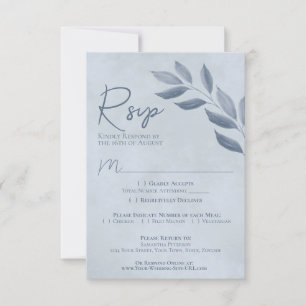 Blätter Dusty Blue Watercolor Wedding RSVP Karte