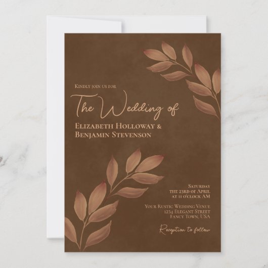 Blätter Elegante Chic Chestnut Brown Wedding Einladung (Vorderseite)