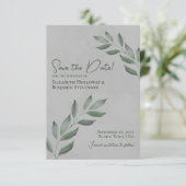 Blätter Elegante Forest Green & Gray Wedding Save The Date (Stehend Vorderseite)