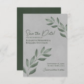 Blätter Elegante Forest Green & Gray Wedding Save The Date (Vorne/Hinten)
