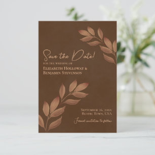 Blätter Elegante Kastanienbraun Hochzeit Save The Date