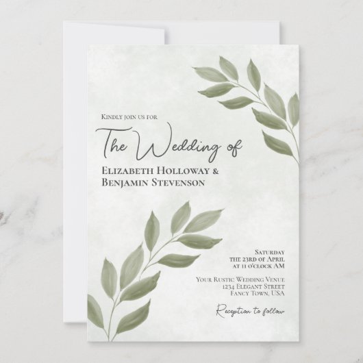 Blätter Elegante Moderne Magie Grüne Hochzeit Einladung (Vorderseite)