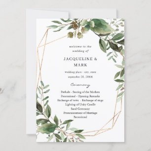 Blätter & Eukalyptus Gold-Hochzeitsprogramm Einladung