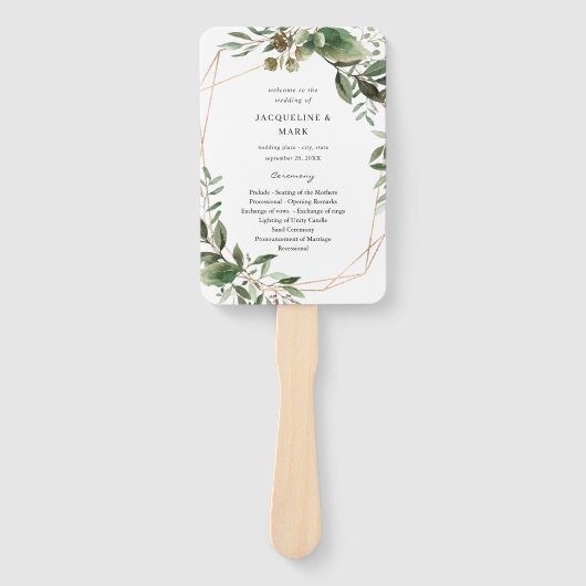 Blätter & Eukalyptus Gold-Hochzeitsprogramm Fächer (Vorderseite)