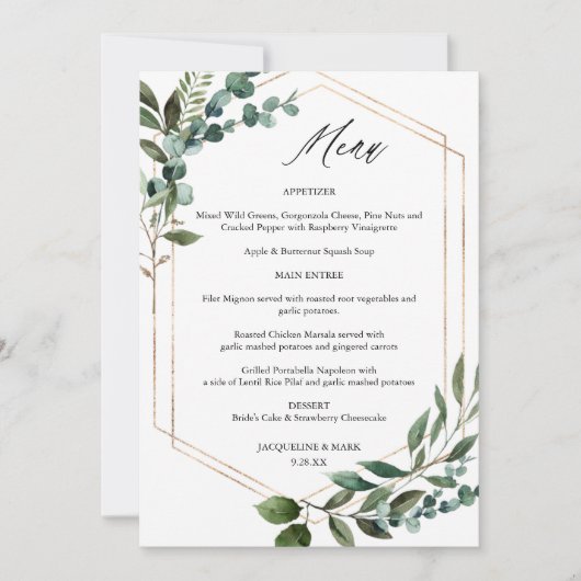 Blätter & Eukalyptus Gold Menu 3 Einladung (Vorderseite)