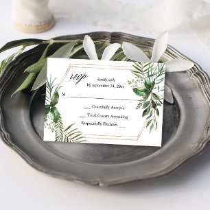 Blätter & Eukalyptus Gold ohne Mahlzeit RSVP Karte
