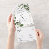 Blätter & Eukalyptus-Goldhochzeit All In One Einladung (Abreißen)